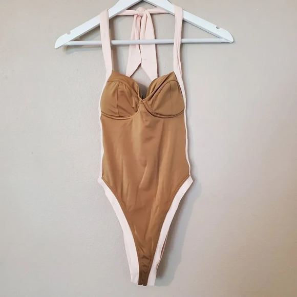 We Are Hah x Free People Pull It Through One Piece Bodysuit Swimsuit in Shroom - Picture 7 of 11